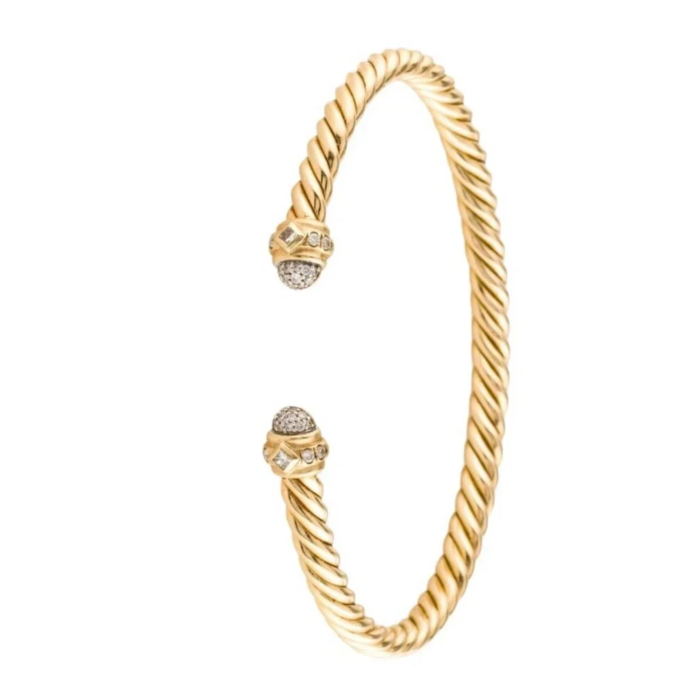 DAVID YURMAN 18K 750 YELLOW GOLD DIAMOND SPIRA CABLE CUFF BRACELET - Picture 2 of 10
